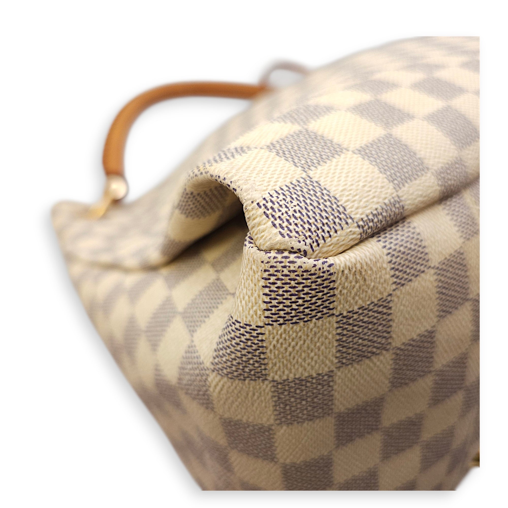 Damier Artsy Azur MM White Top Handle Bag in Canvas, Gold hardware