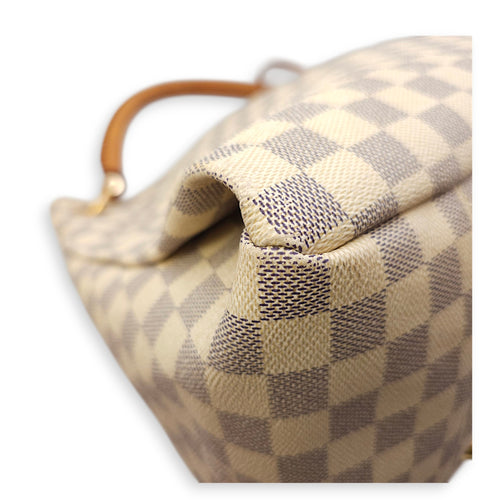 Damier Artsy Azur MM White Top Handle Bag in Canvas, Gold hardware