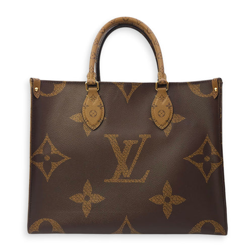 OnTheGo MM Brown Tote Bag in Canvas, Gold hardware