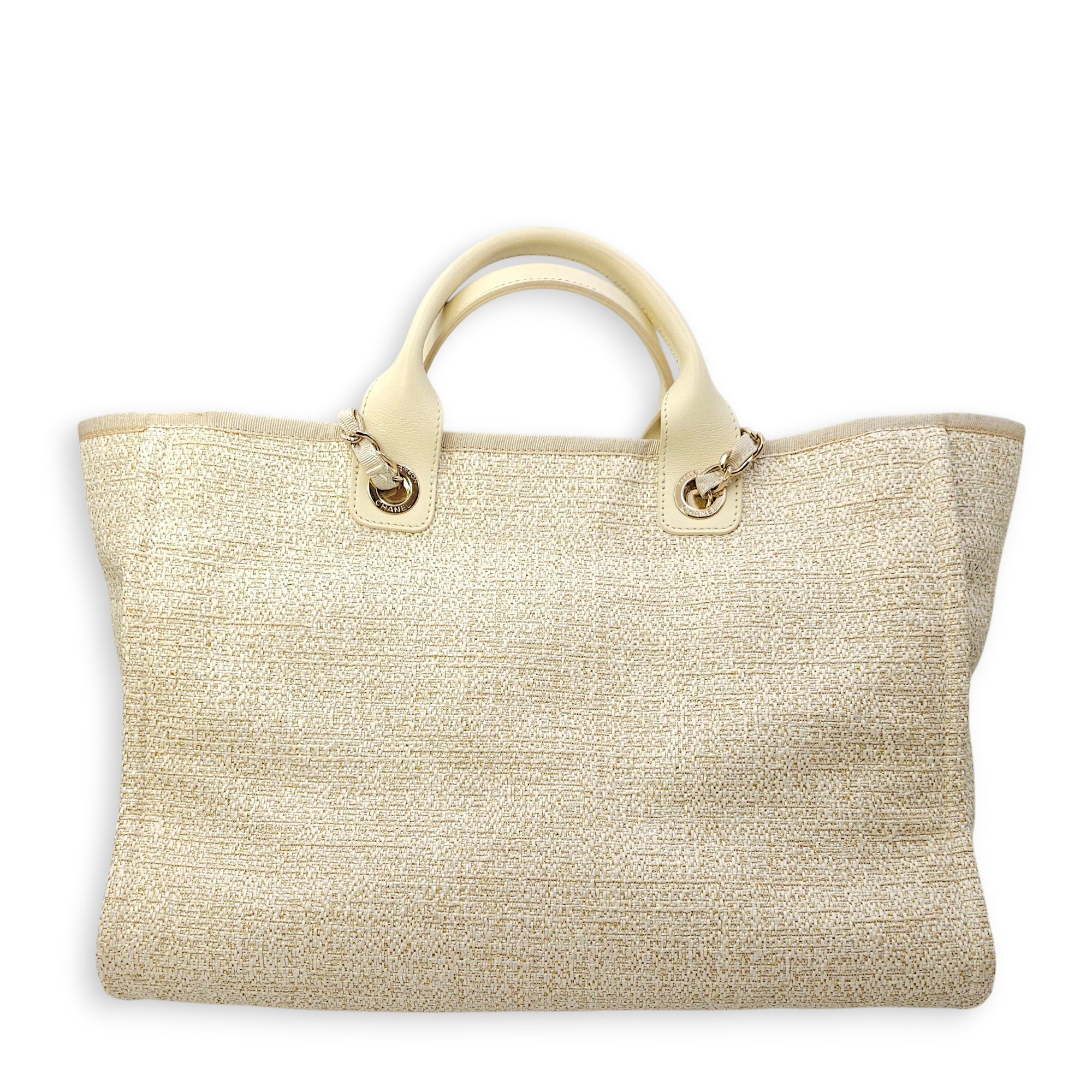 Deauville Large Cream/Beige Tote Bag in Tweed, Gold hardware