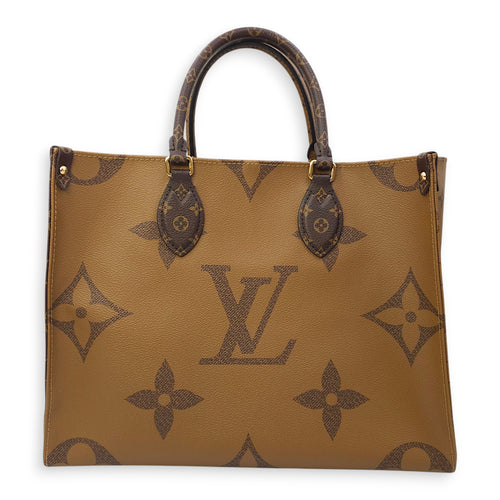 OnTheGo MM Brown Tote Bag in Canvas, Gold hardware