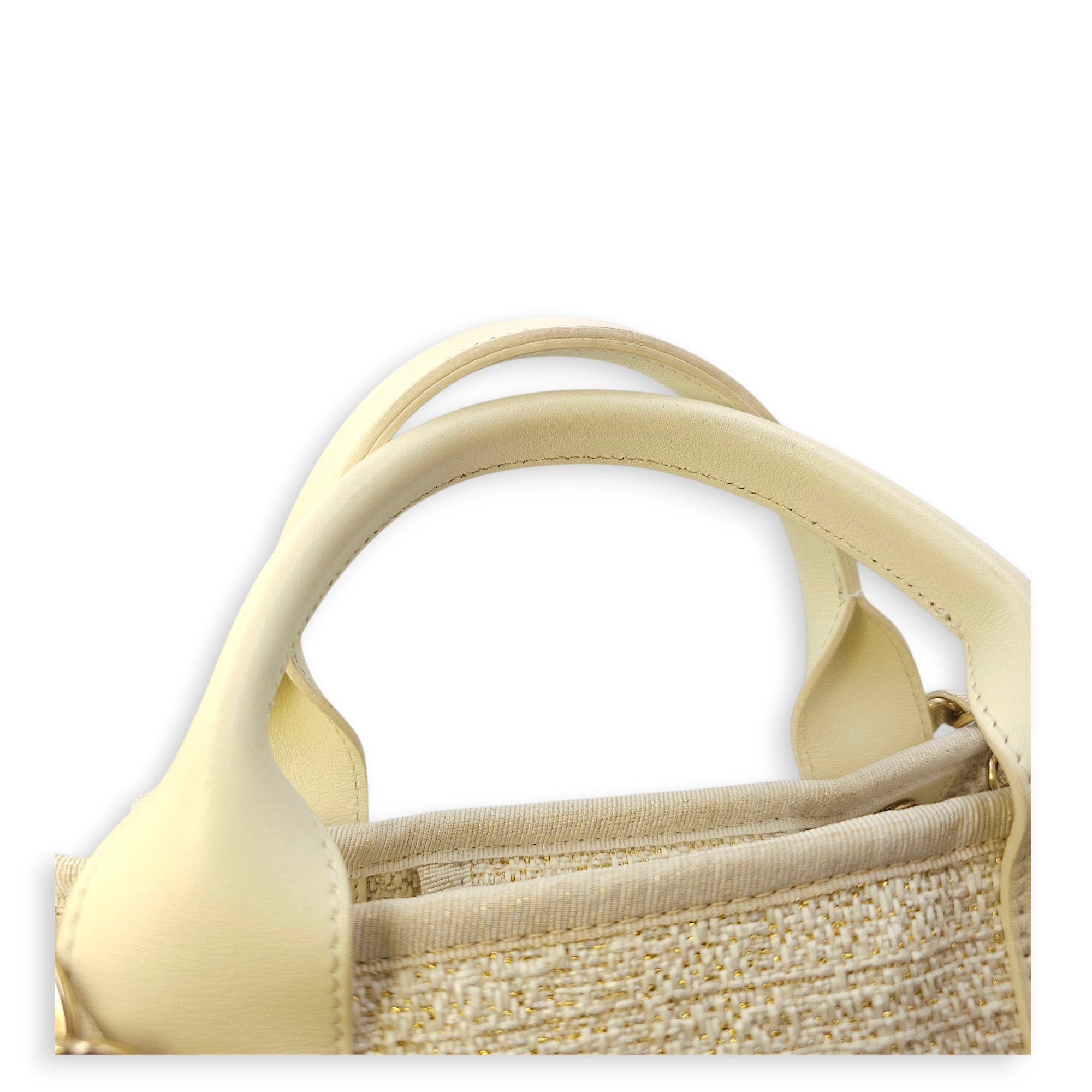 Deauville Large Cream/Beige Tote Bag in Tweed, Gold hardware