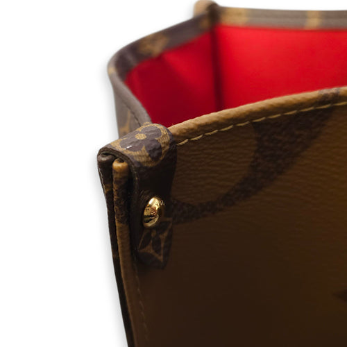 OnTheGo MM Brown Tote Bag in Canvas, Gold hardware