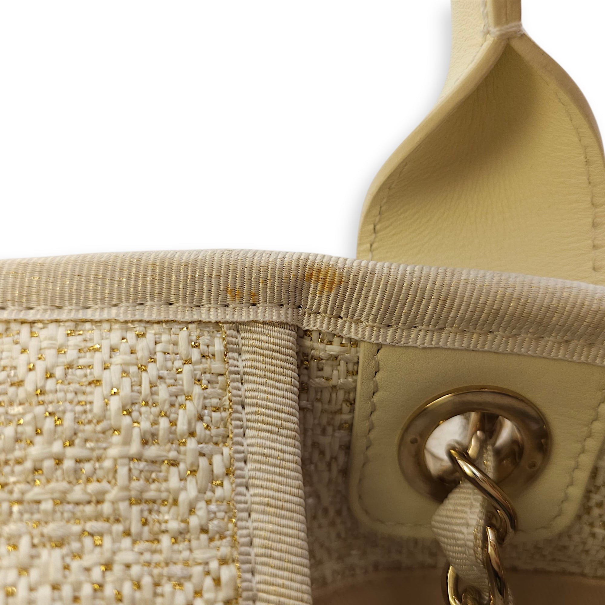 Deauville Large Cream/Beige Tote Bag in Tweed, Gold hardware