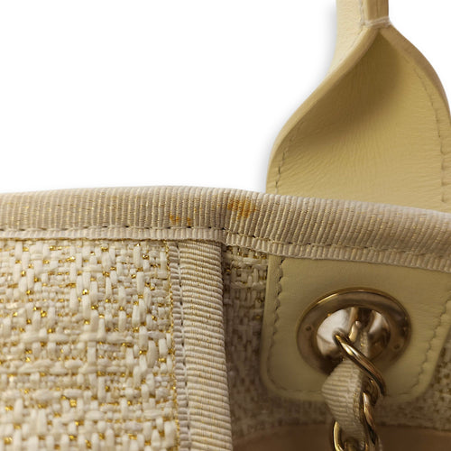 Deauville Large Cream/Beige Tote Bag in Tweed, Gold hardware