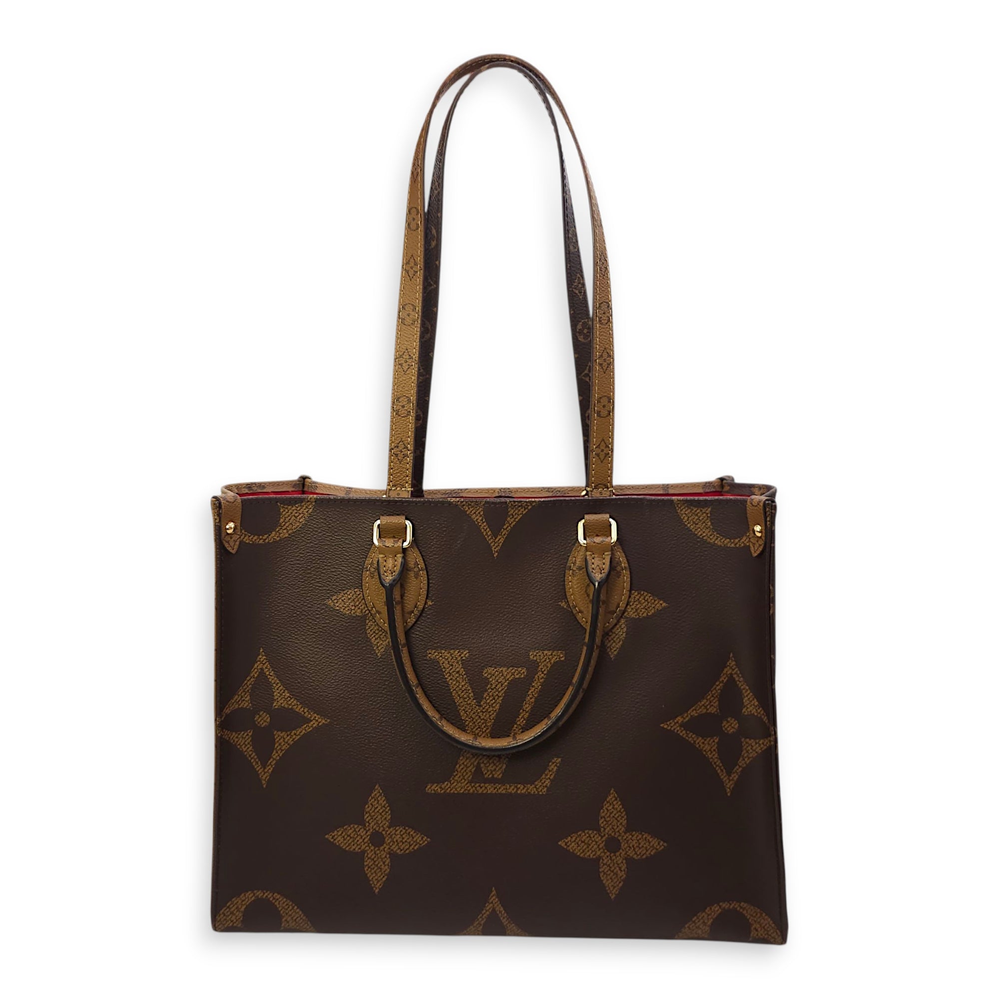 OnTheGo MM Brown Tote Bag in Canvas, Gold hardware