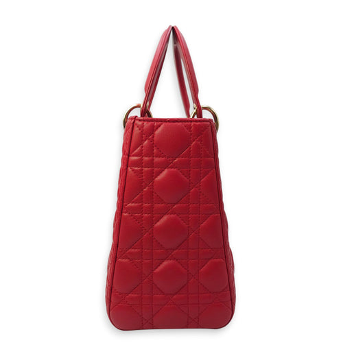 Lady Dior Medium Red Shoulder Bag in Lambskin, Gold hardware