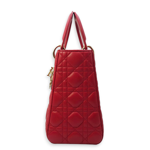 Lady Dior Medium Red Shoulder Bag in Lambskin, Gold hardware