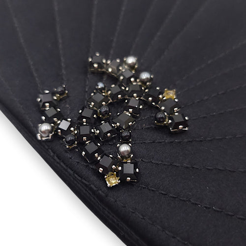 CC Black Clutch in Satin, Pearls/Beads hardware