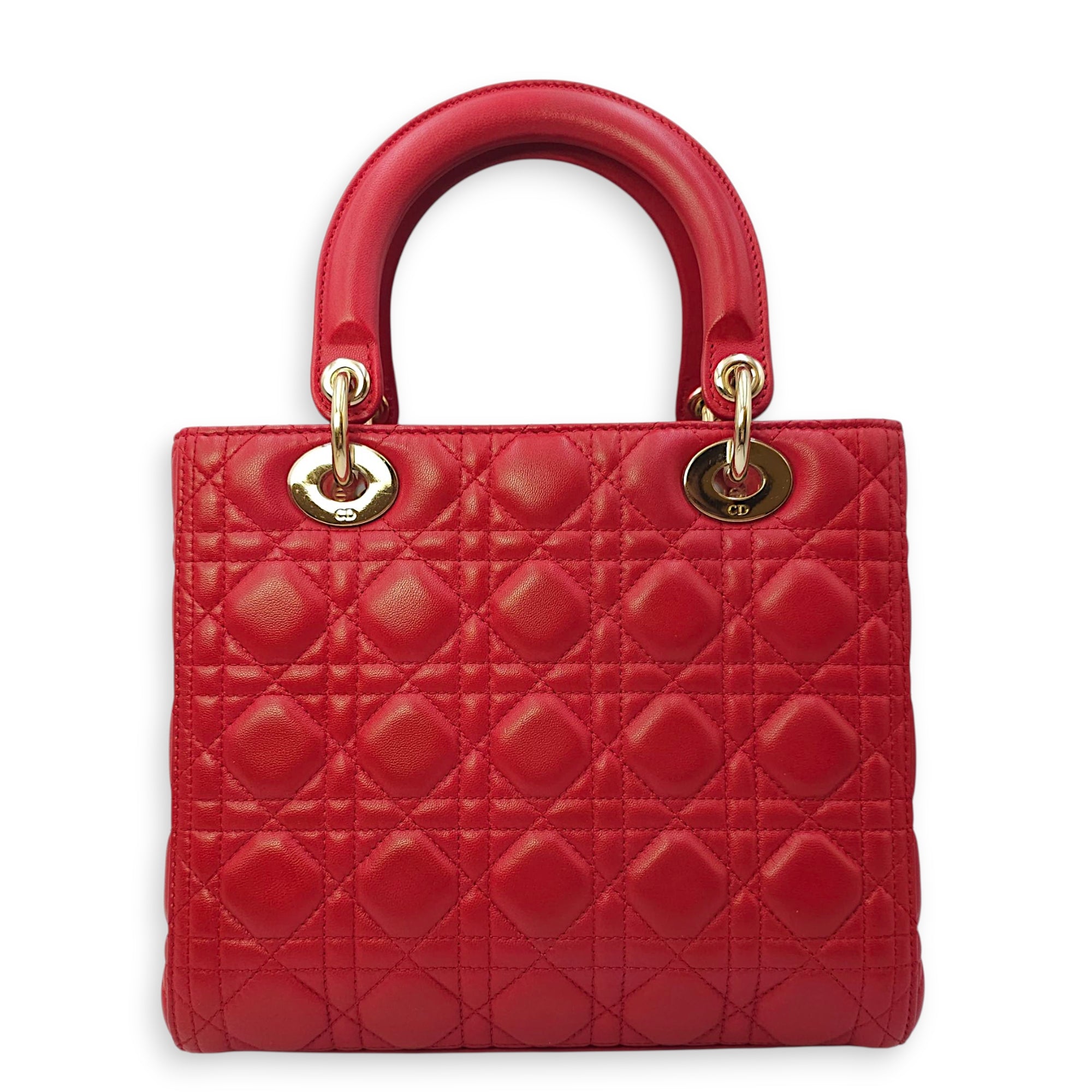 Lady Dior Medium Red Shoulder Bag in Lambskin, Gold hardware