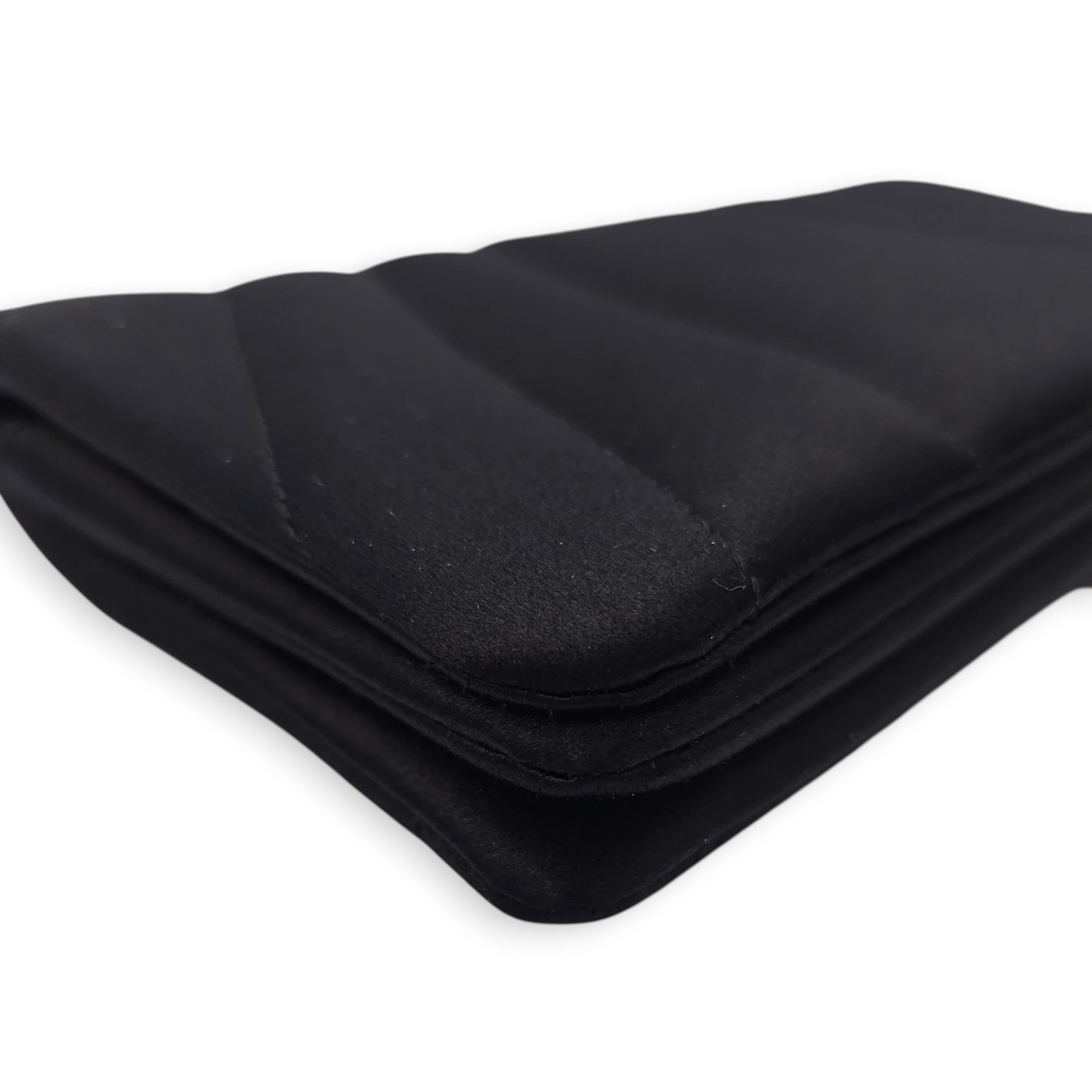 CC Black Clutch in Satin, Pearls/Beads hardware