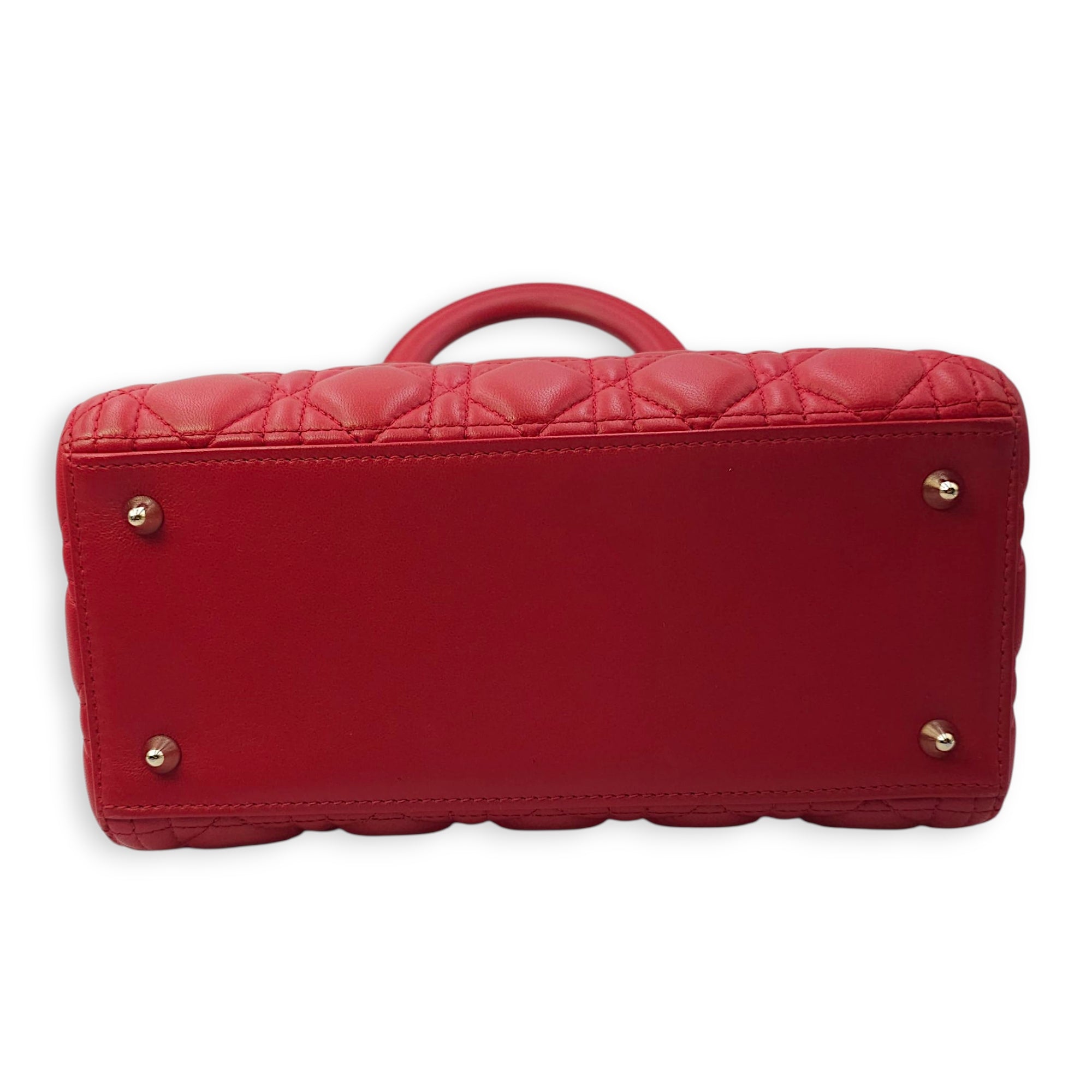 Lady Dior Medium Red Shoulder Bag in Lambskin, Gold hardware