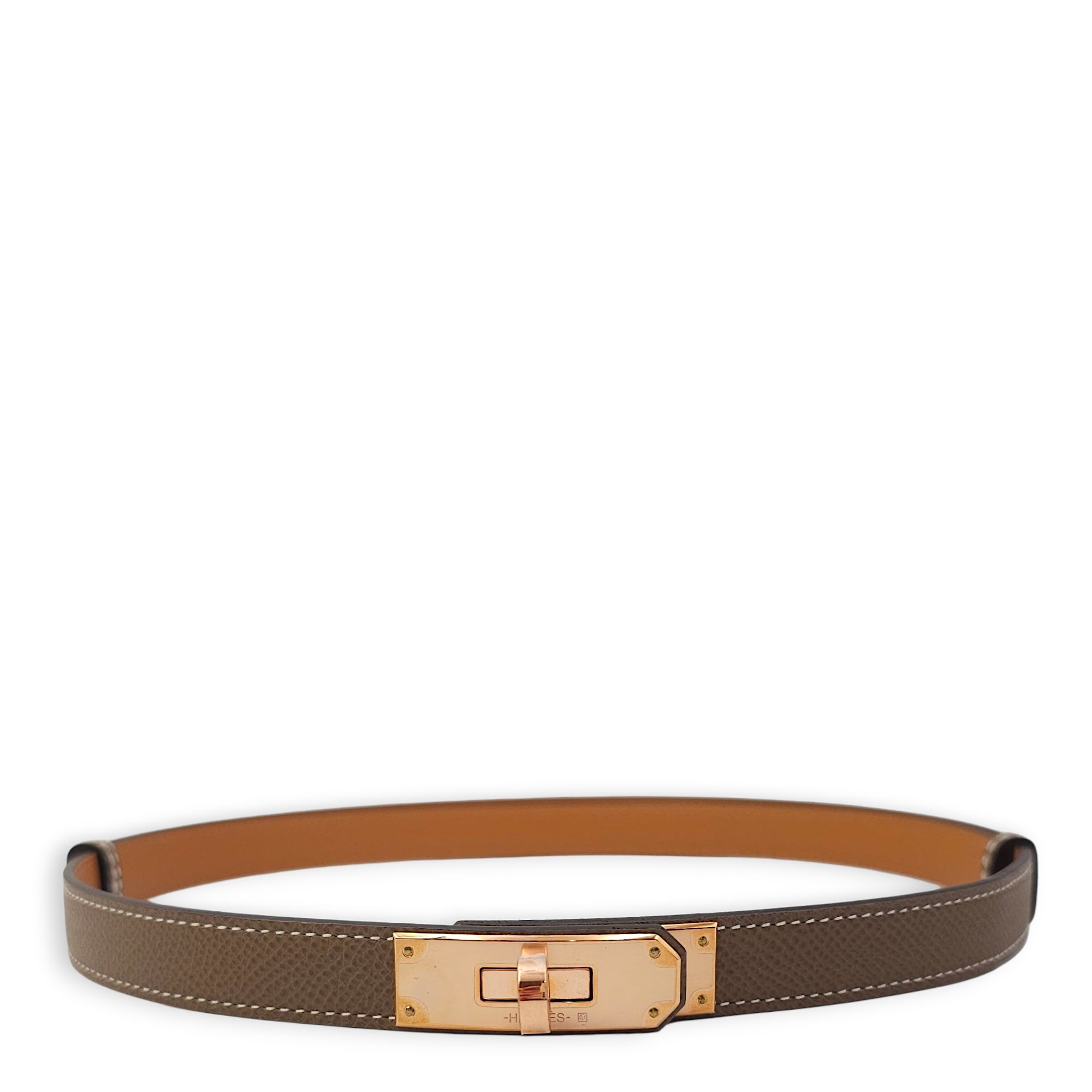 Kelly 18 Etoupe Belt in Epsom, Rose Gold hardware