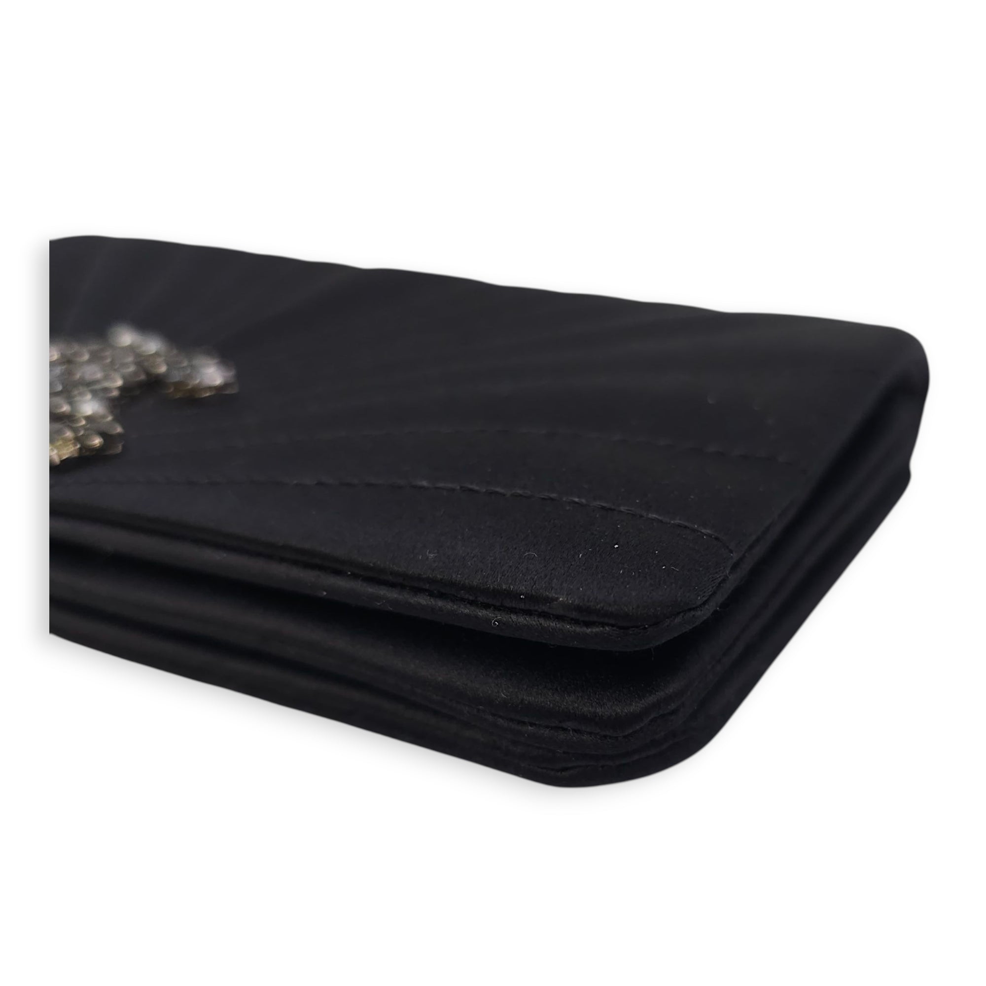 CC Black Clutch in Satin, Pearls/Beads hardware