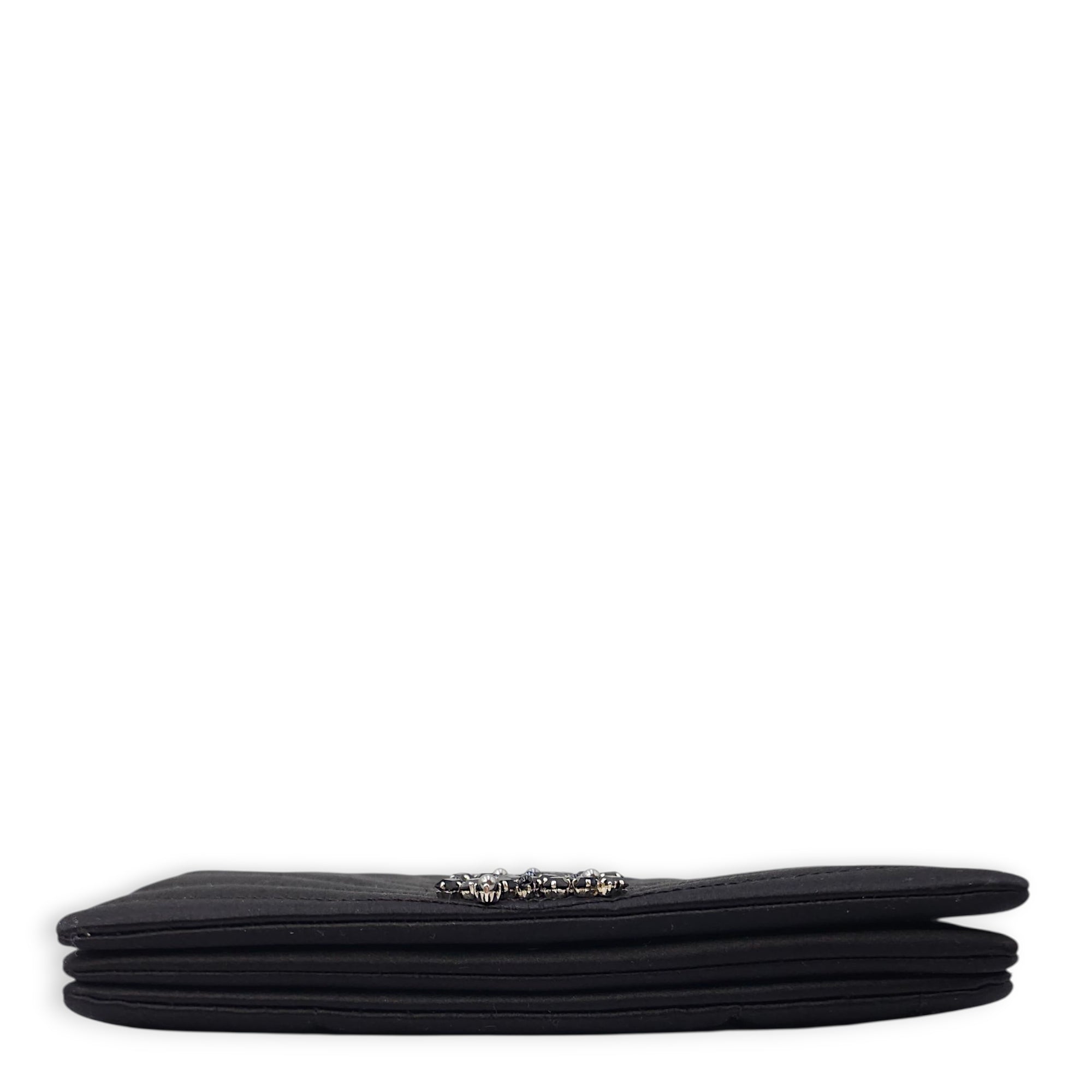 CC Black Clutch in Satin, Pearls/Beads hardware