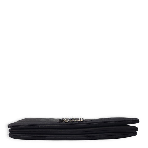 CC Black Clutch in Satin, Pearls/Beads hardware