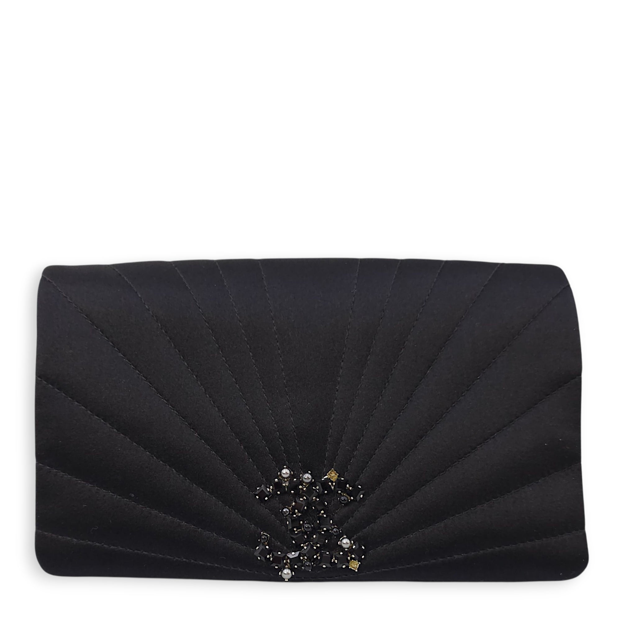 CC Black Clutch in Satin, Pearls/Beads hardware
