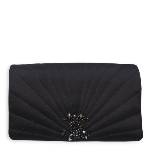 CC Black Clutch in Satin, Pearls/Beads hardware