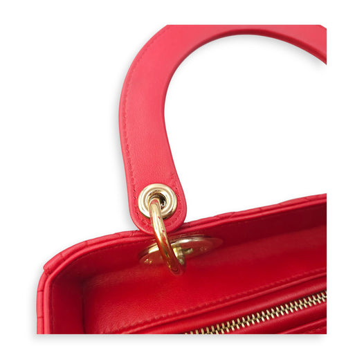 Lady Dior Medium Red Shoulder Bag in Lambskin, Gold hardware