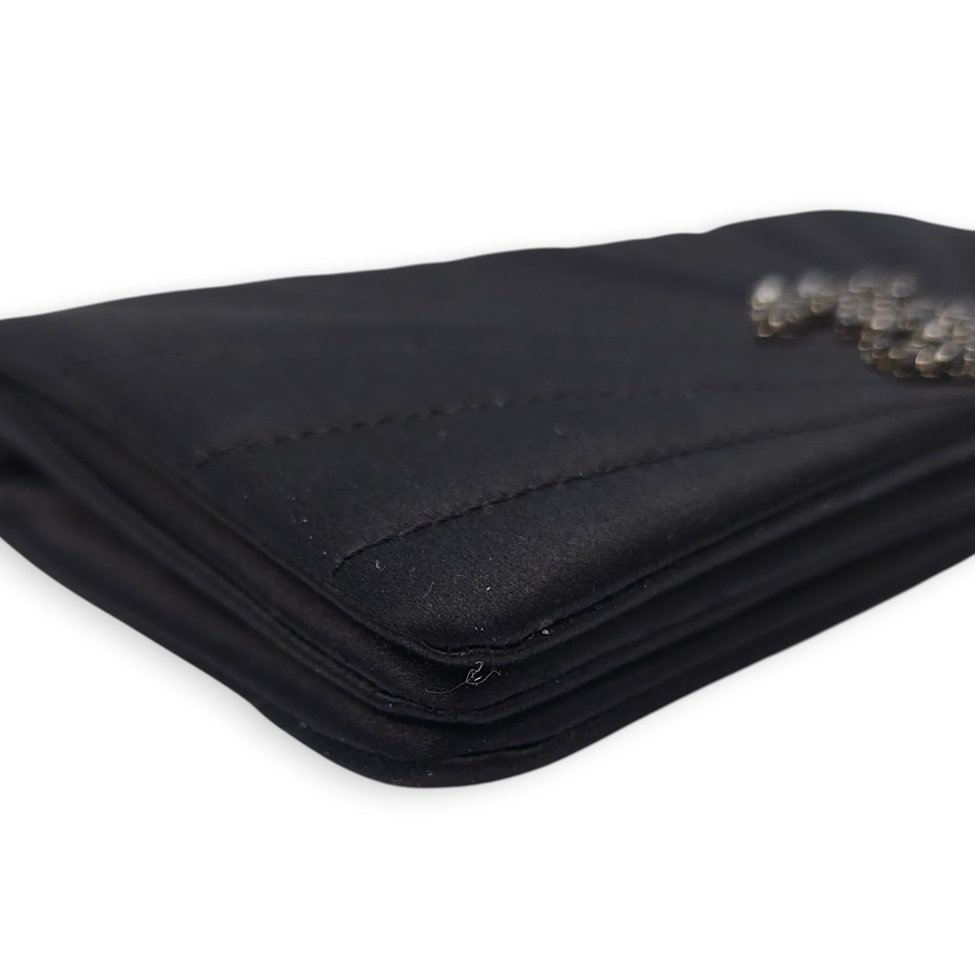 CC Black Clutch in Satin, Pearls/Beads hardware