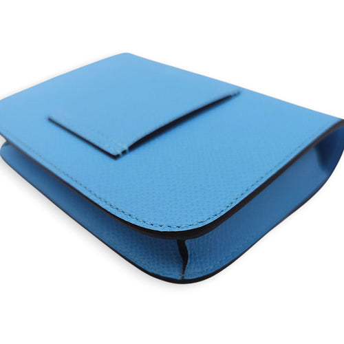 Constance Slim Celeste Wallet in Epsom, Gold hardware