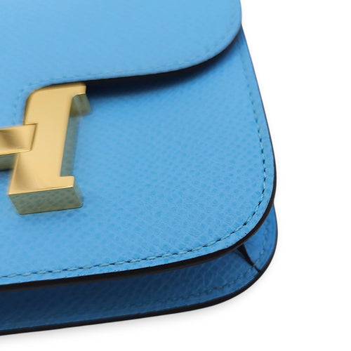 Constance Slim Celeste Wallet in Epsom, Gold hardware