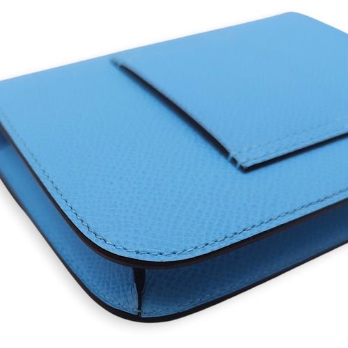 Constance Slim Celeste Wallet in Epsom, Gold hardware