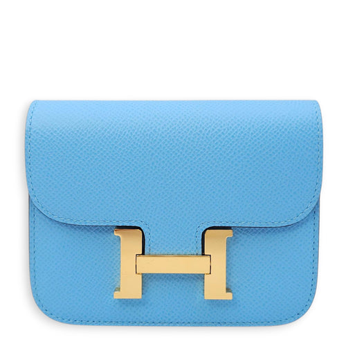 Constance Slim Celeste Wallet in Epsom, Gold hardware