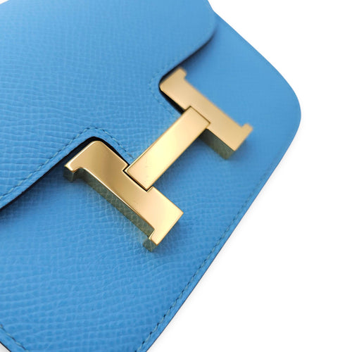 Constance Slim Celeste Wallet in Epsom, Gold hardware