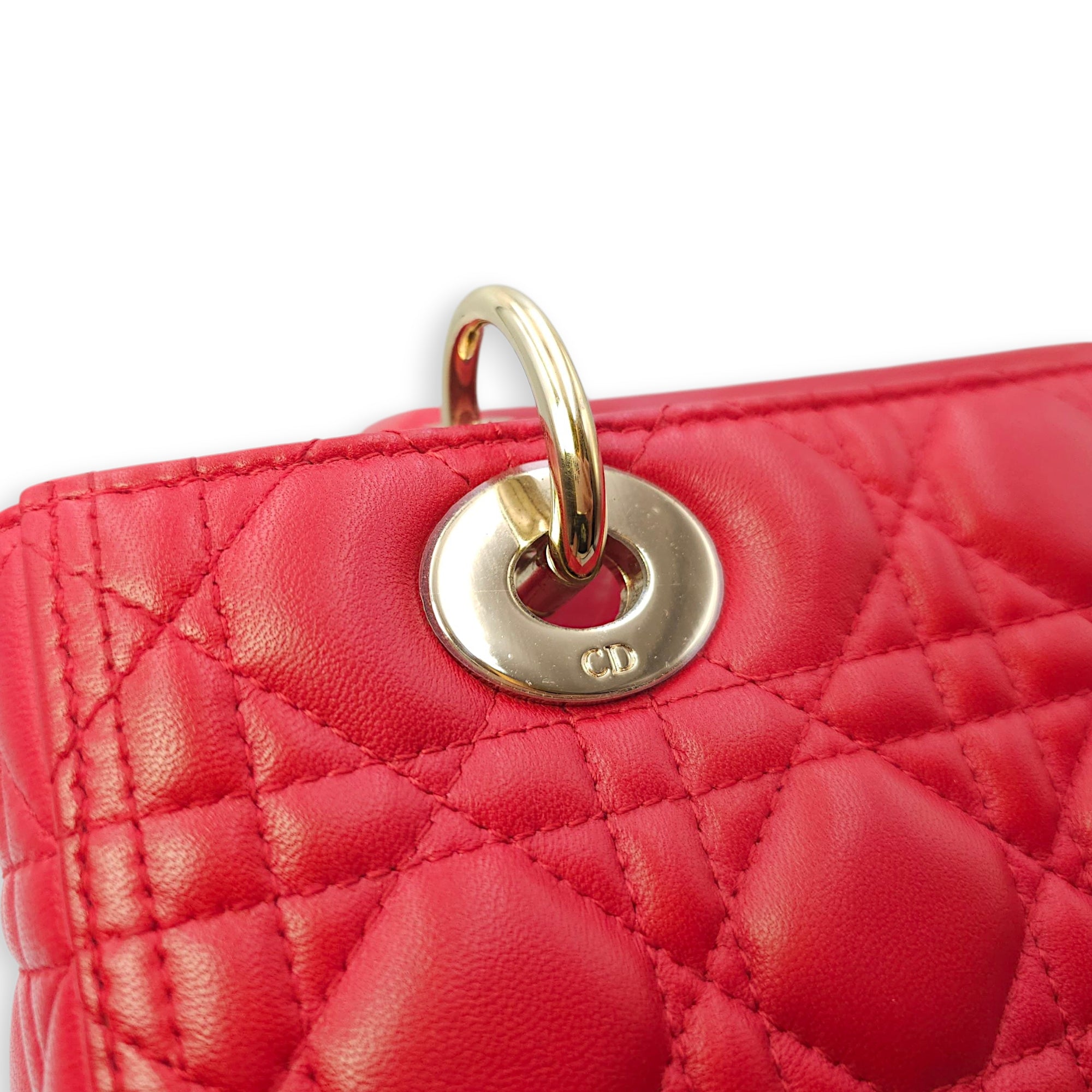 Lady Dior Medium Red Shoulder Bag in Lambskin, Gold hardware