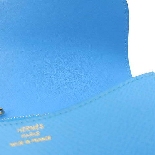 Constance Slim Celeste Wallet in Epsom, Gold hardware