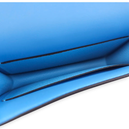 Constance Slim Celeste Wallet in Epsom, Gold hardware