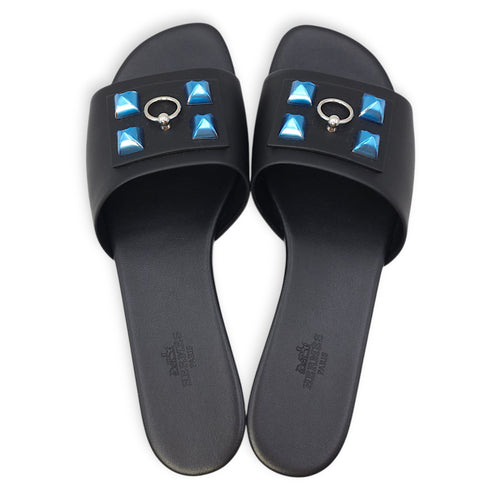 Dune 39 Black Sandals in Calfskin, Palladium hardware