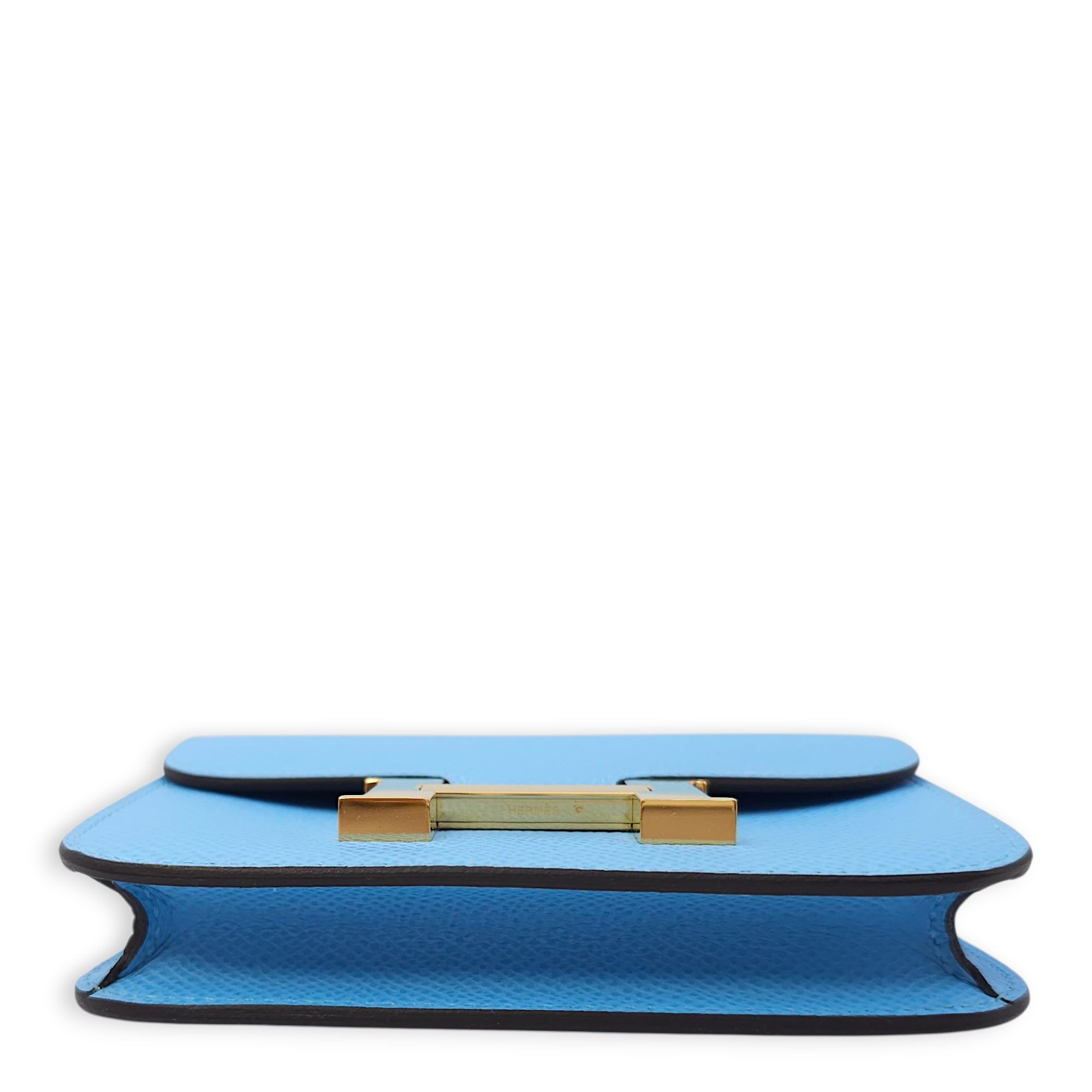 Constance Slim Celeste Wallet in Epsom, Gold hardware