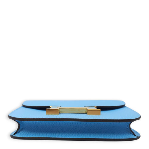 Constance Slim Celeste Wallet in Epsom, Gold hardware