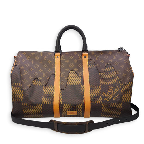 Nigo Keepall Bandouliere 50cm Brown Monogram Shoulder Bag in Canvas, Gunmetal hardware