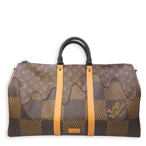 Nigo Keepall Bandouliere 50cm Brown Monogram Shoulder Bag in Canvas, Gunmetal hardware