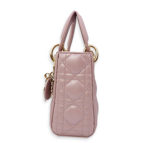 Lady Dior Mini Pink Crossbody Bag in Lambskin, Gold hardware