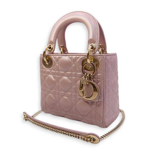 Lady Dior Mini Pink Crossbody Bag in Lambskin, Gold hardware