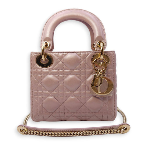 Lady Dior Mini Pink Crossbody Bag in Lambskin, Gold hardware