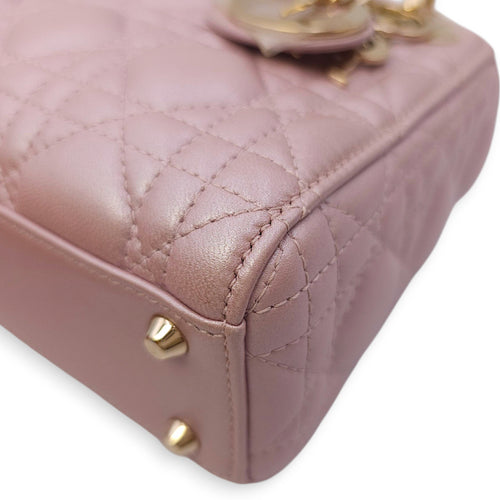 Lady Dior Mini Pink Crossbody Bag in Lambskin, Gold hardware