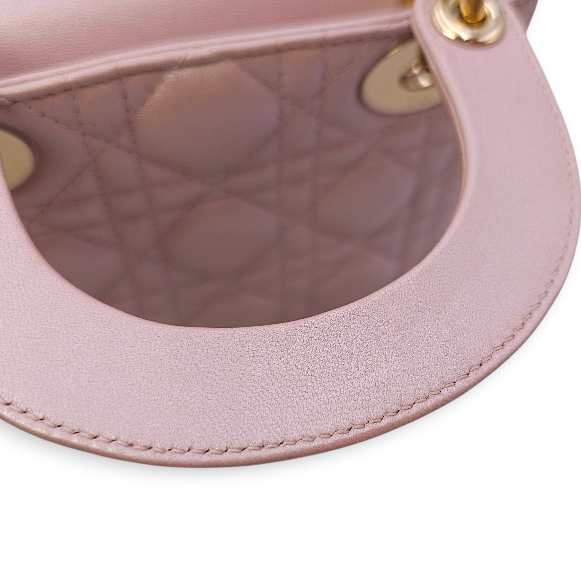 Lady Dior Mini Pink Crossbody Bag in Lambskin, Gold hardware