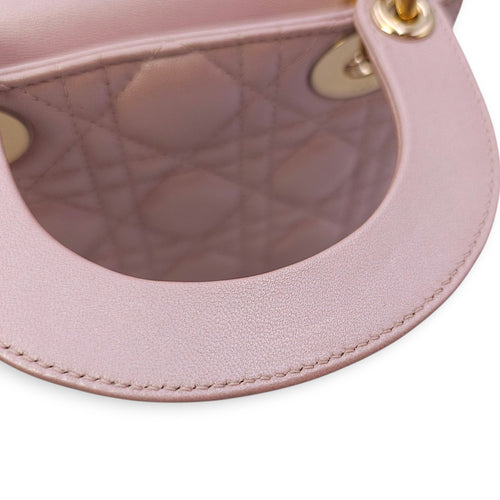 Lady Dior Mini Pink Crossbody Bag in Lambskin, Gold hardware