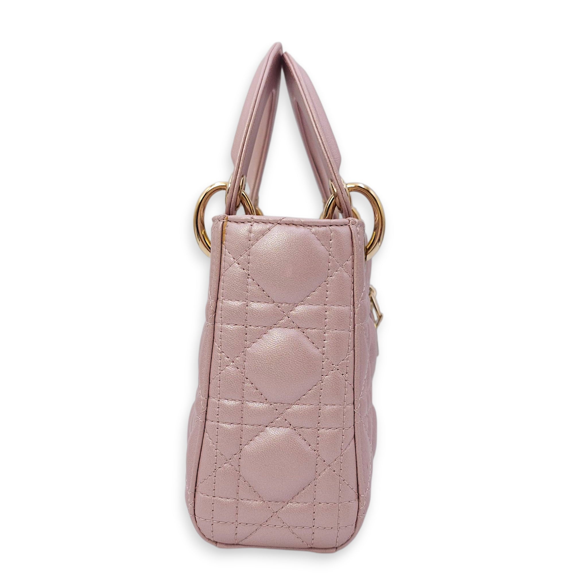 Lady Dior Mini Pink Crossbody Bag in Lambskin, Gold hardware