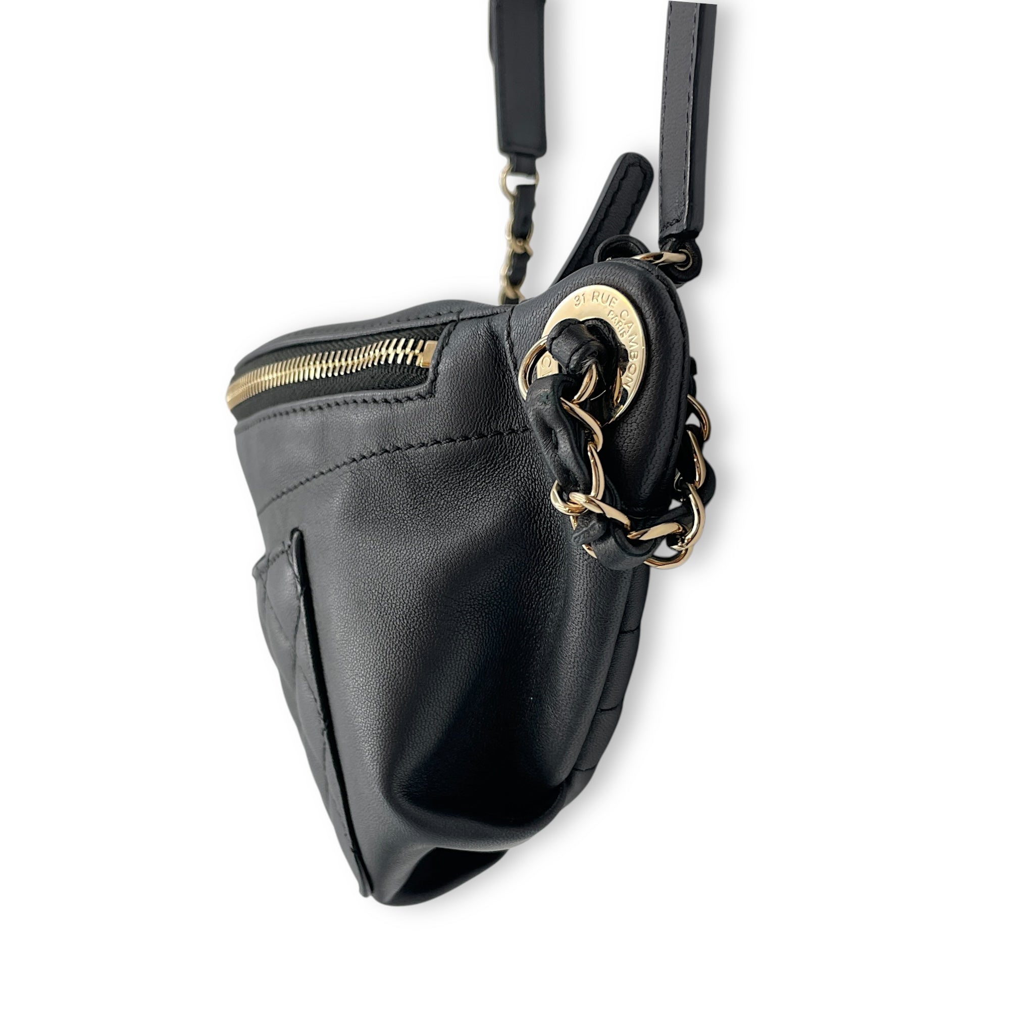 Quilted CC Black Bumbag in Lambskin, Gold hardware
