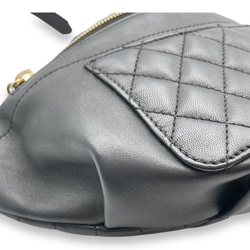 Quilted CC Black Bumbag in Lambskin, Gold hardware
