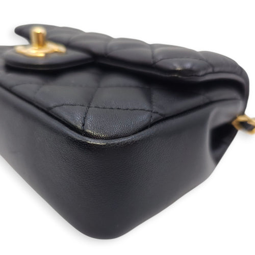 Quilted CC Square Mini Black Flap Bag with Pearl Chain in Lambskin, Gold hardware