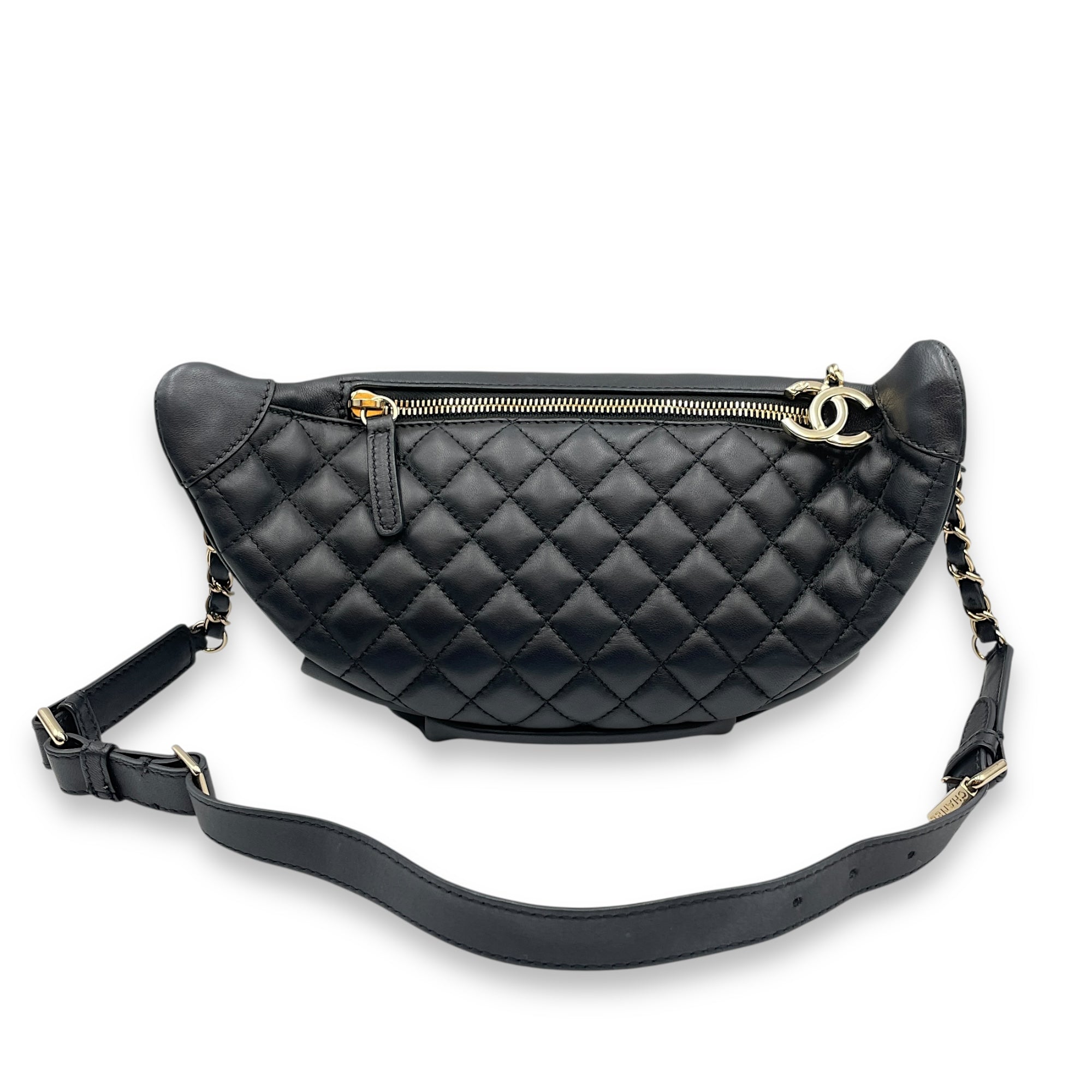 Quilted CC Black Bumbag in Lambskin, Gold hardware