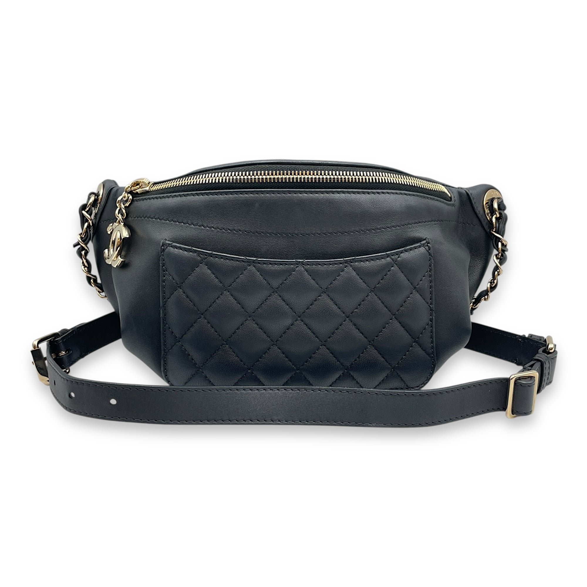 Quilted CC Black Bumbag in Lambskin, Gold hardware