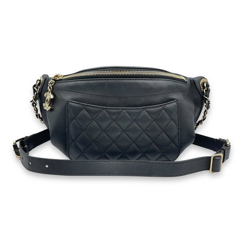 Quilted CC Black Bumbag in Lambskin, Gold hardware